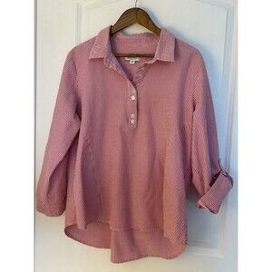 Norm Thompson Womens Shirt Extra Large Seersucker Red White Nautical Popover